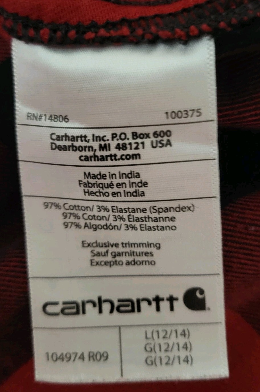 Carhartt Plaid Button Up Womens Size Lg (12-14) Rugged Flex Relaxed Fit Work