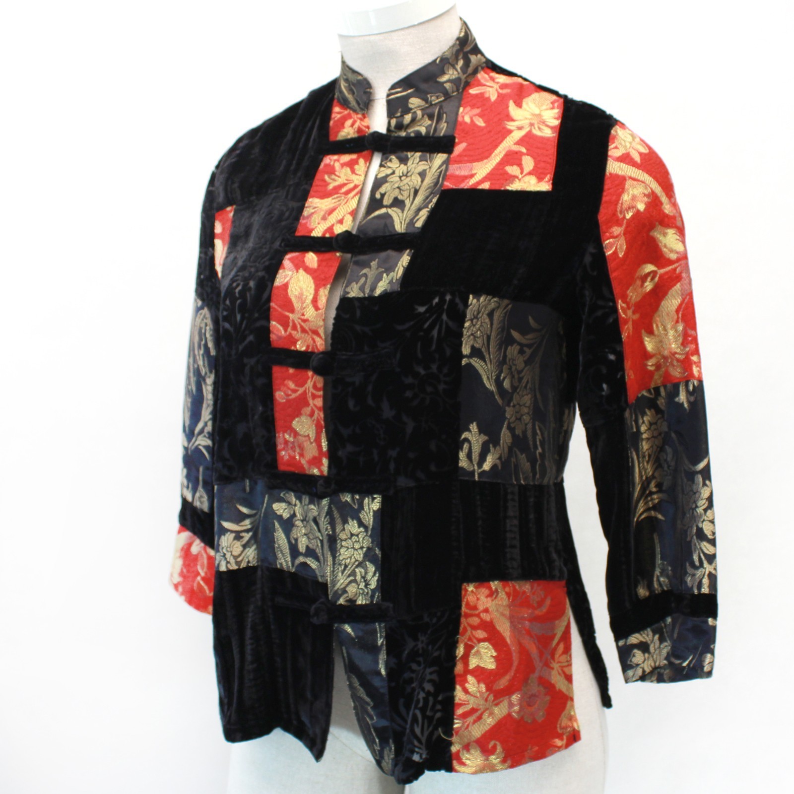 Asian Style Vintage Velvet Silk Blend Button-Up Tunic Top Cardigan Size 1
