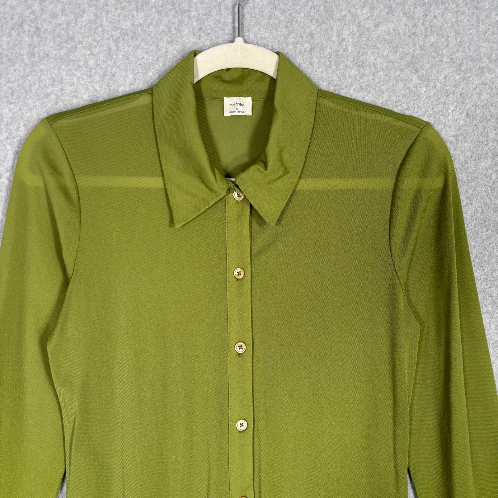 Aritzia Wilfred Mesh Sheer Button Down Shirt Medium Green Festival Minimalist