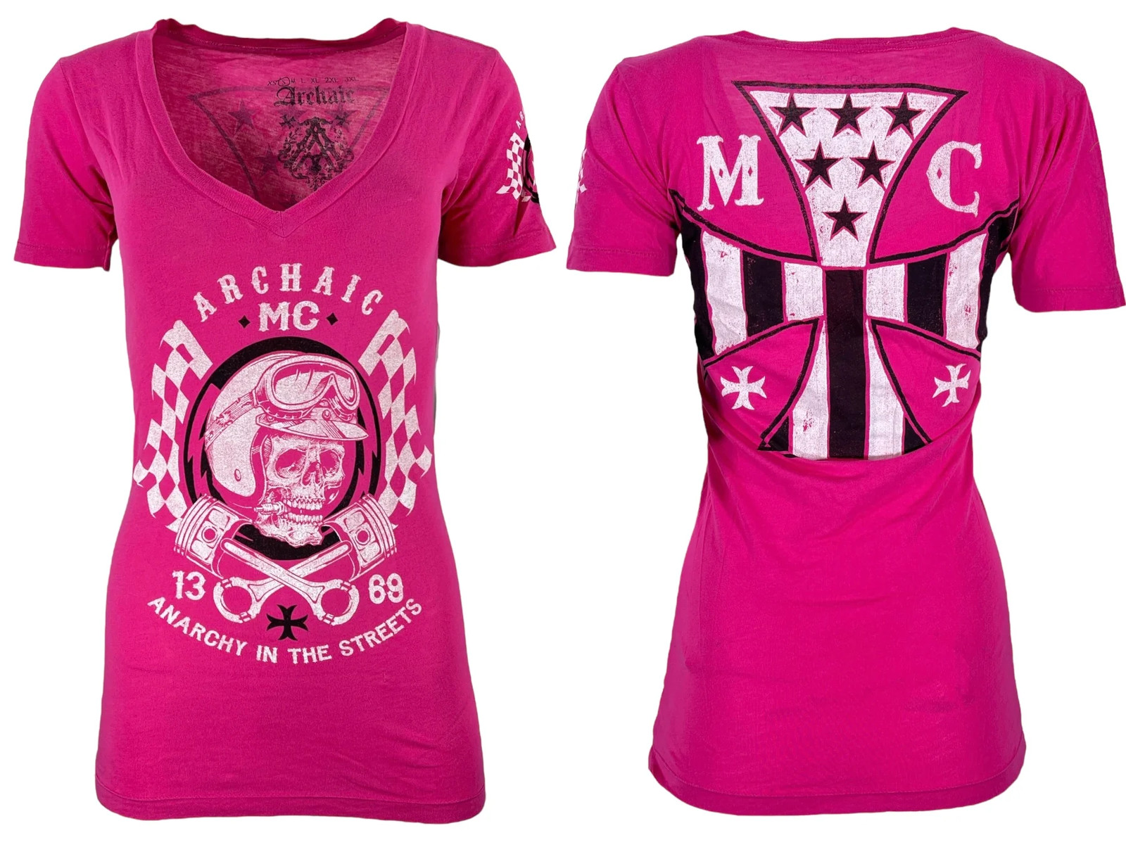 Archaic by Affliction Women’s T-shirt Hot Piston Biker Tattoo