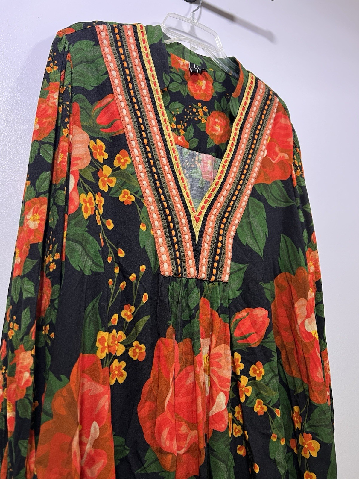 BLANK London 1X Black Floral Boho Tunic Top Embroidered V Neck Long Sleeve Plus