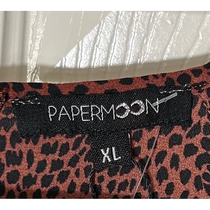 NWT Papermoon Larie Crew Neck Blouse Burgundy Black Animal Print XL