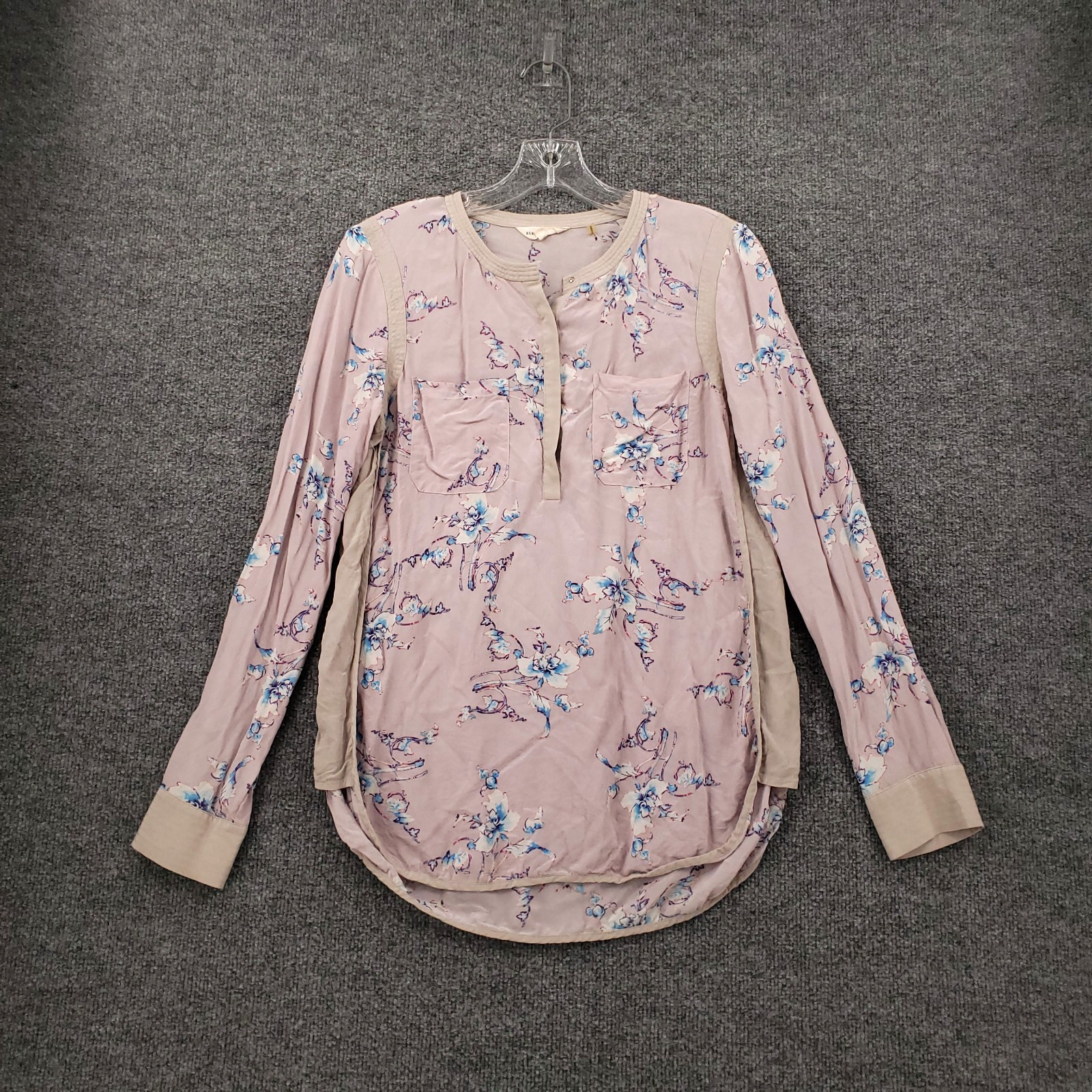 Rebecca Taylor Top 6 Womens Pink Floral Silk Blouse Long Sleeve Snap Popover