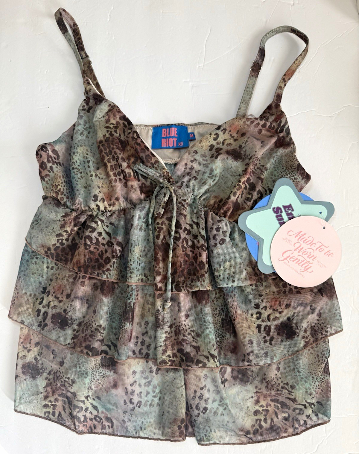 Blue Riot XO Animal Print Ruffle Cami Top Y2K – Size M – NWT