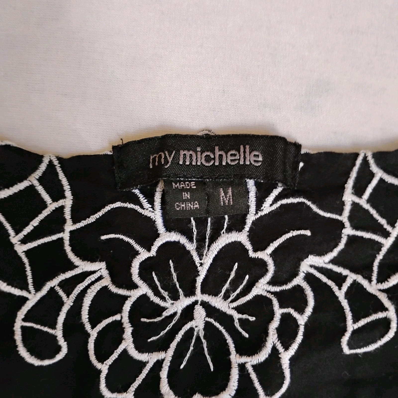 My Michelle Top Medium Babydoll Bow Embroidered Flutter Sleeve Y2K Cotton