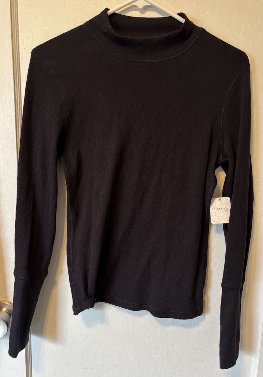 Free People Intimately Large Cotton Black Ribbed Long Sleeve Top NWT