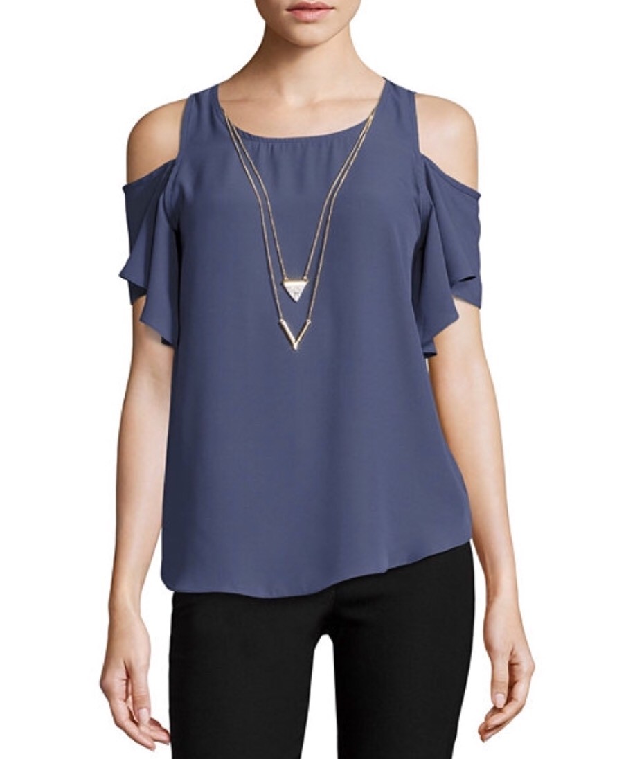 Smoke Blue Short Sleeve Shoulderless Top Shirt NEW Size 1XL Super Cute!