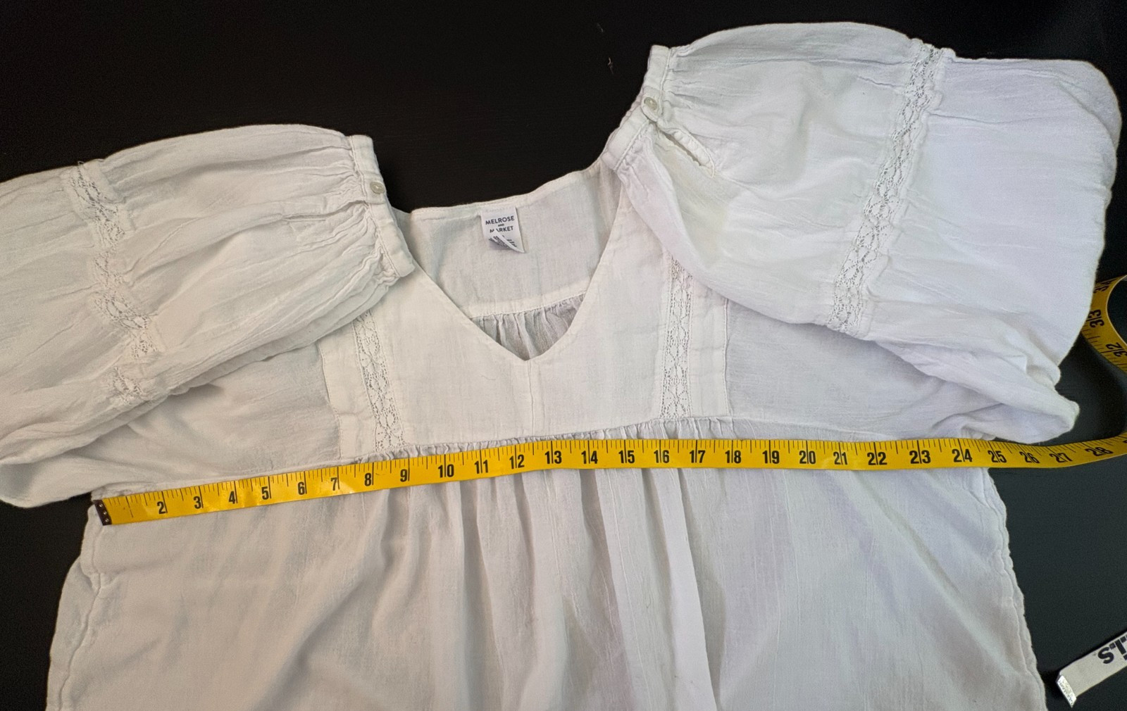 Women’s White Cotton Peasant Blouse XL Boho Balloon Sleeve Lace Trim Cottage
