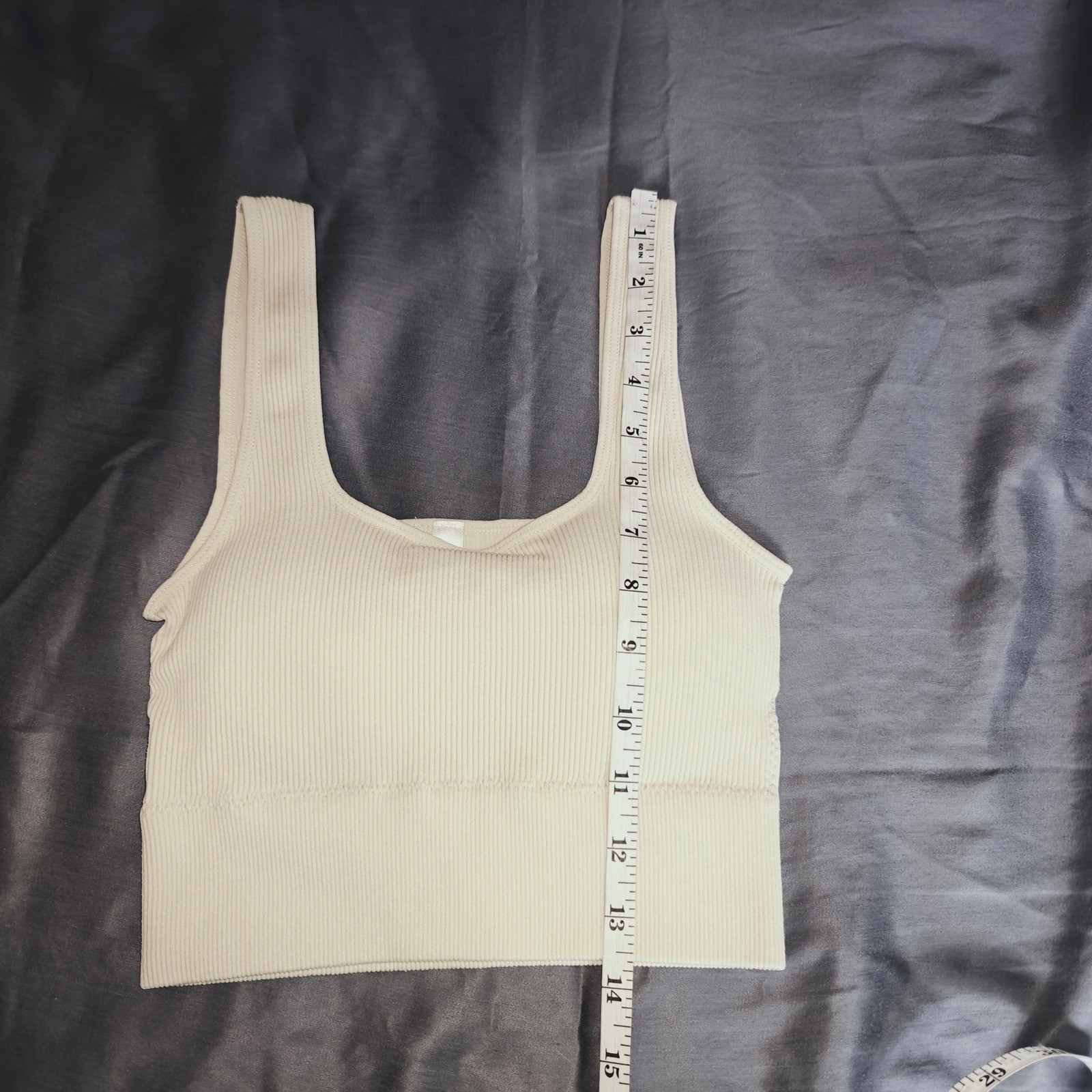 Zenana Sand Beige S/M Ribbed Square Neck Bralette w/ pads Brami Crop Top 6134