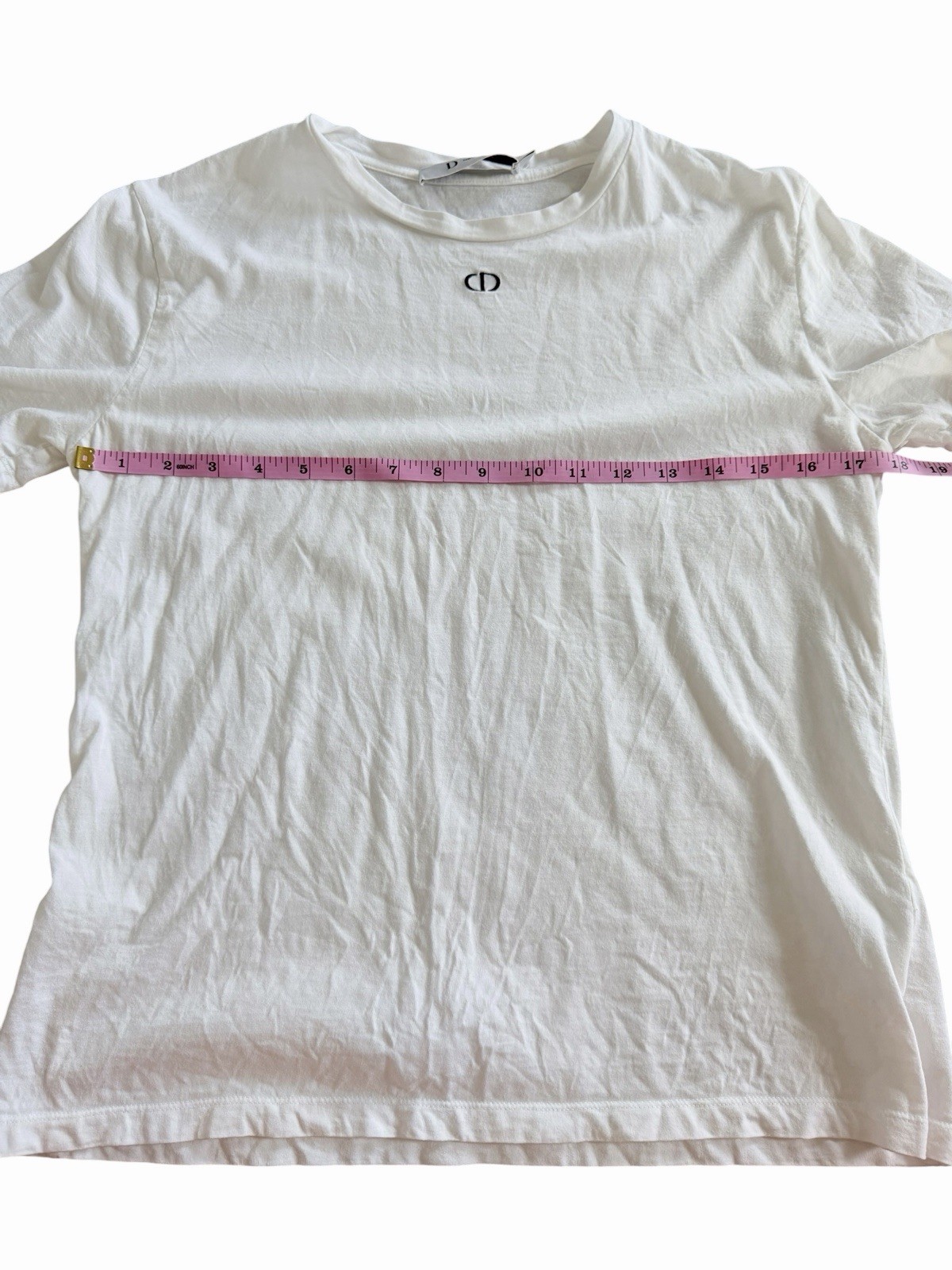Authentic Christian Dior D Uniforme White Cotton Logo Tee Shirt Medium Luxury