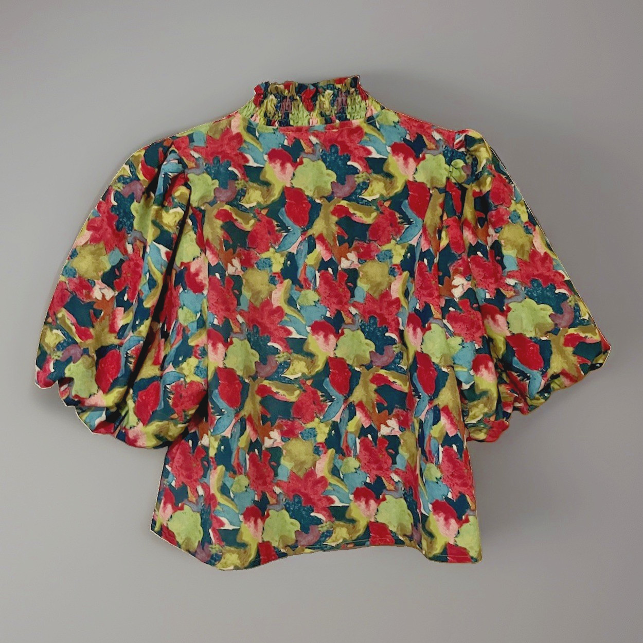 THML Anthropology PUFF Sleeve Ruffle Smock Neck SO Top XS Peasant Boho NEW🤩