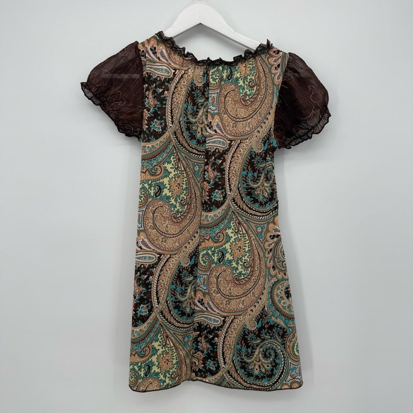 Ginger G Multicolor Brown Paisley Shimmer Top Sheer Y2k Size Small Retro