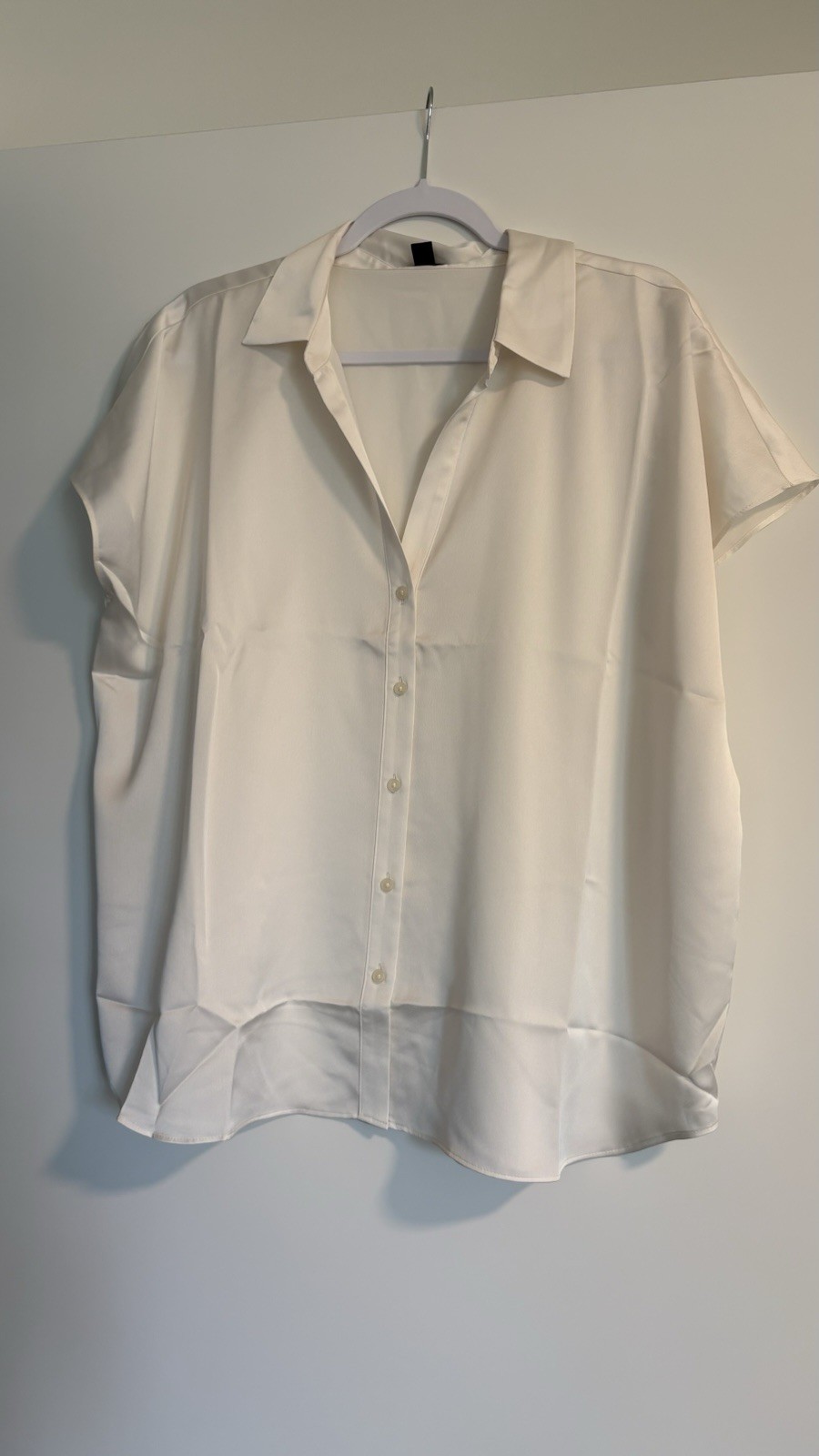 NWOT Ann Taylor Polyester Cream White Button Down Short Sleeve Blouse Sz XL
