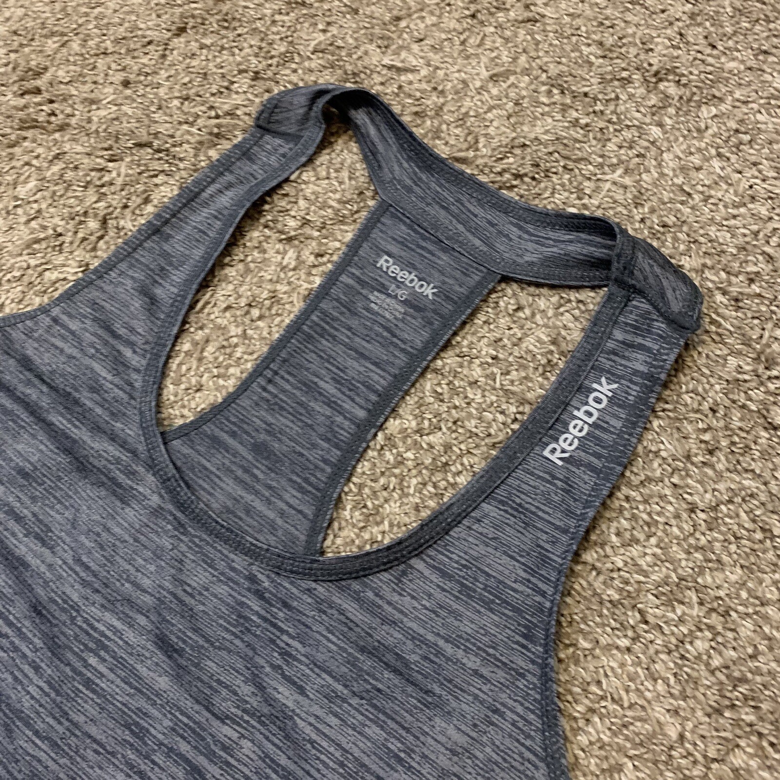 Reebok Shirt Womens Large Gray Outdoors Gym Lightweight Reflective Tank Top