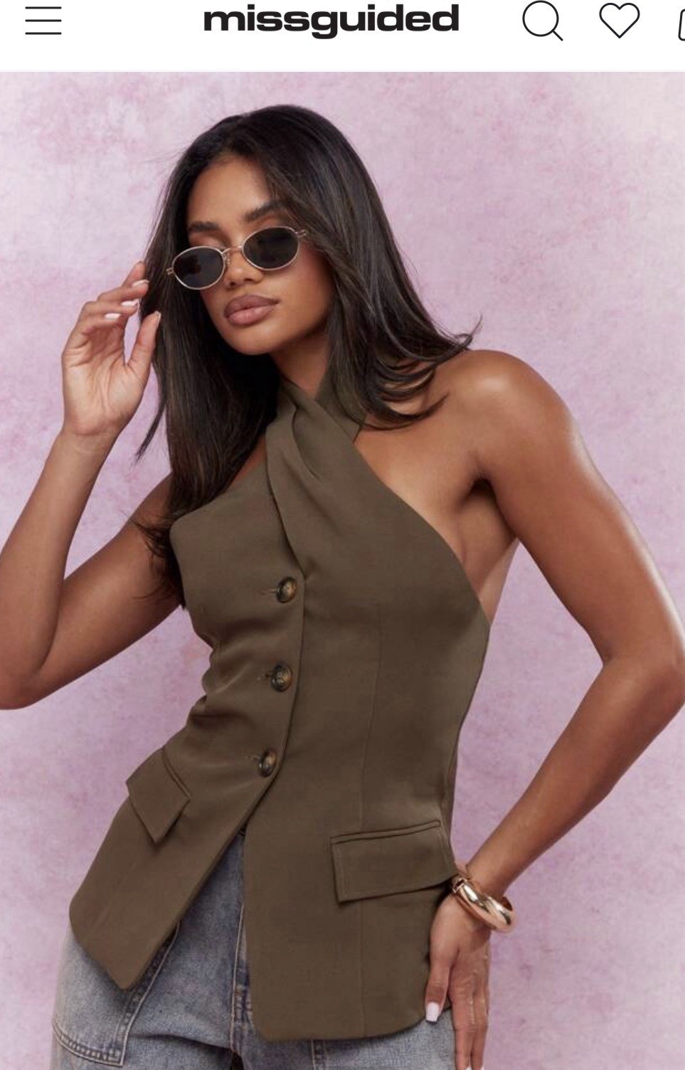 New! MISSGUIDED Asymmetric Halter Neck Sleeveless Revolve XLG Brown