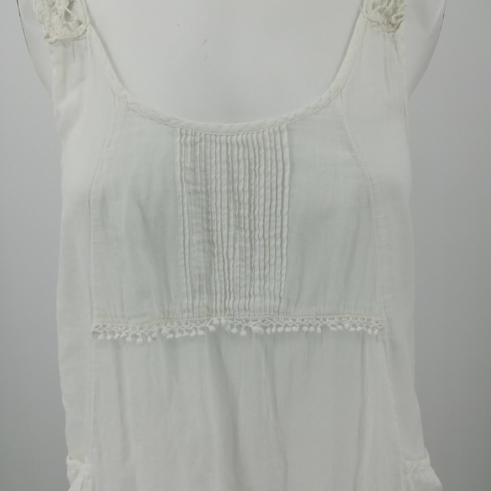 Hippie Laundry Sheer Tank Top Size M Crochet Straps Decorative Back Poms Boho