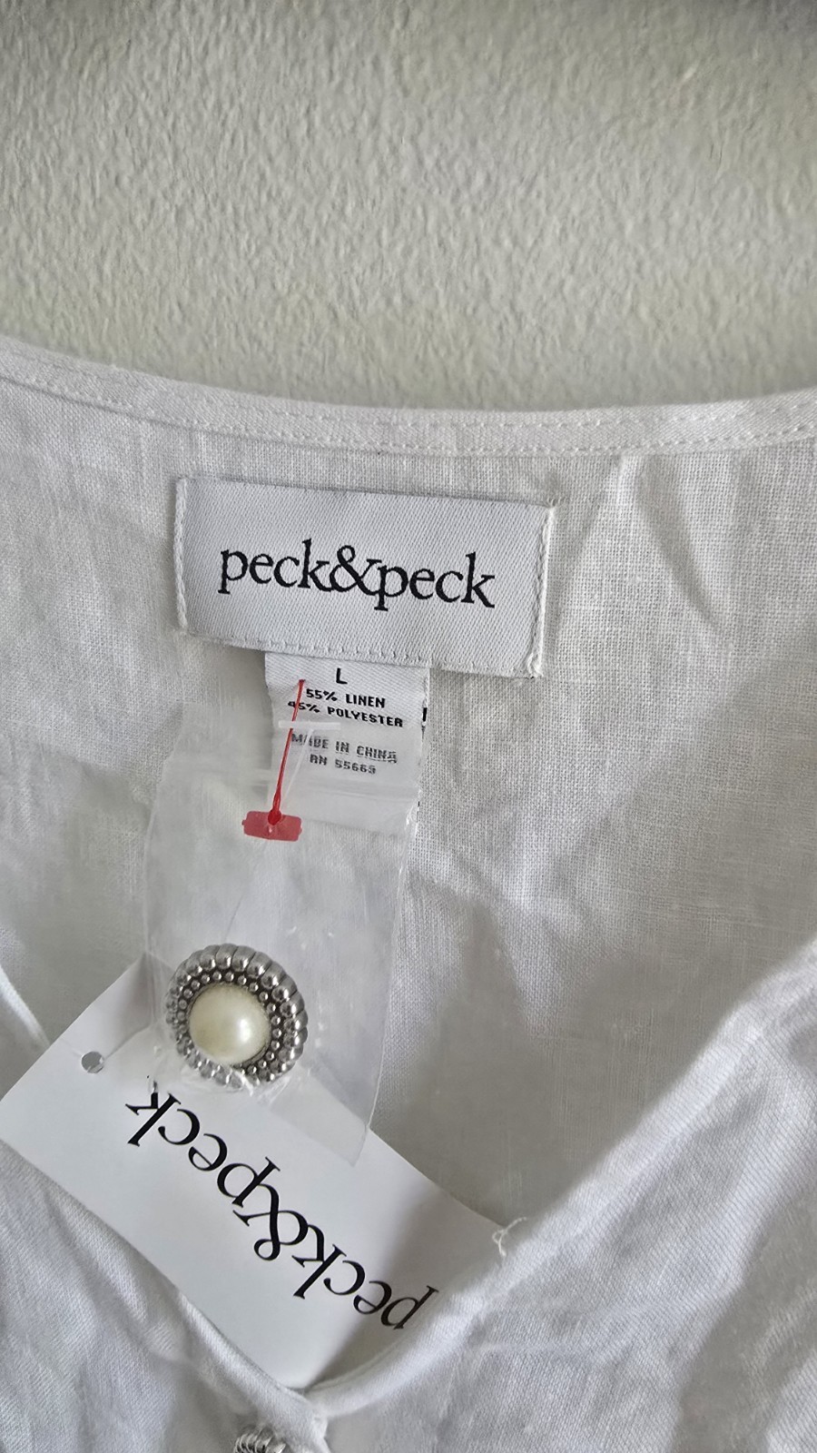 Peck & Peck White Linen Blend Top L NWT Boho Tiered Pleated Bell Sleeve Blouse