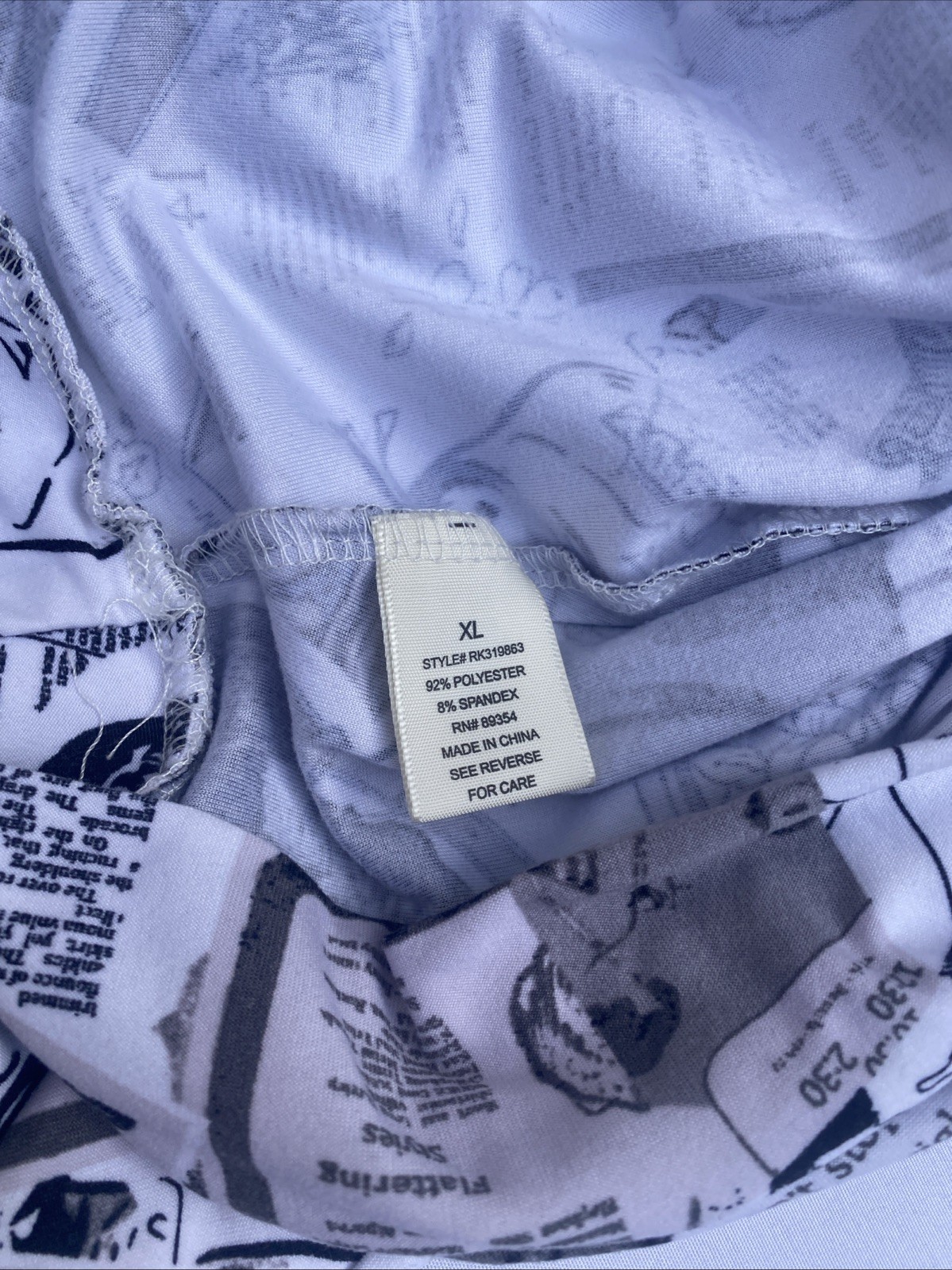 No Comment NY LA Wrap Blouse Sexy Newspaper Print Knit Tie Top Shirt XL