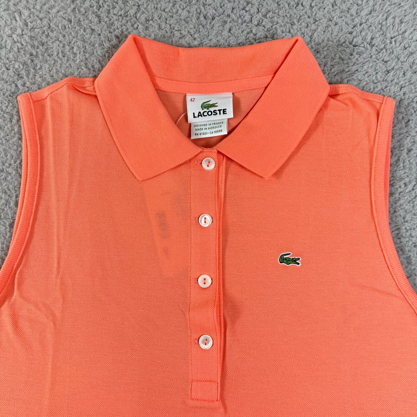 Lacoste Sleeveless Polo Women US Size L (EU/10) Orange Micro Pique Stretch Top