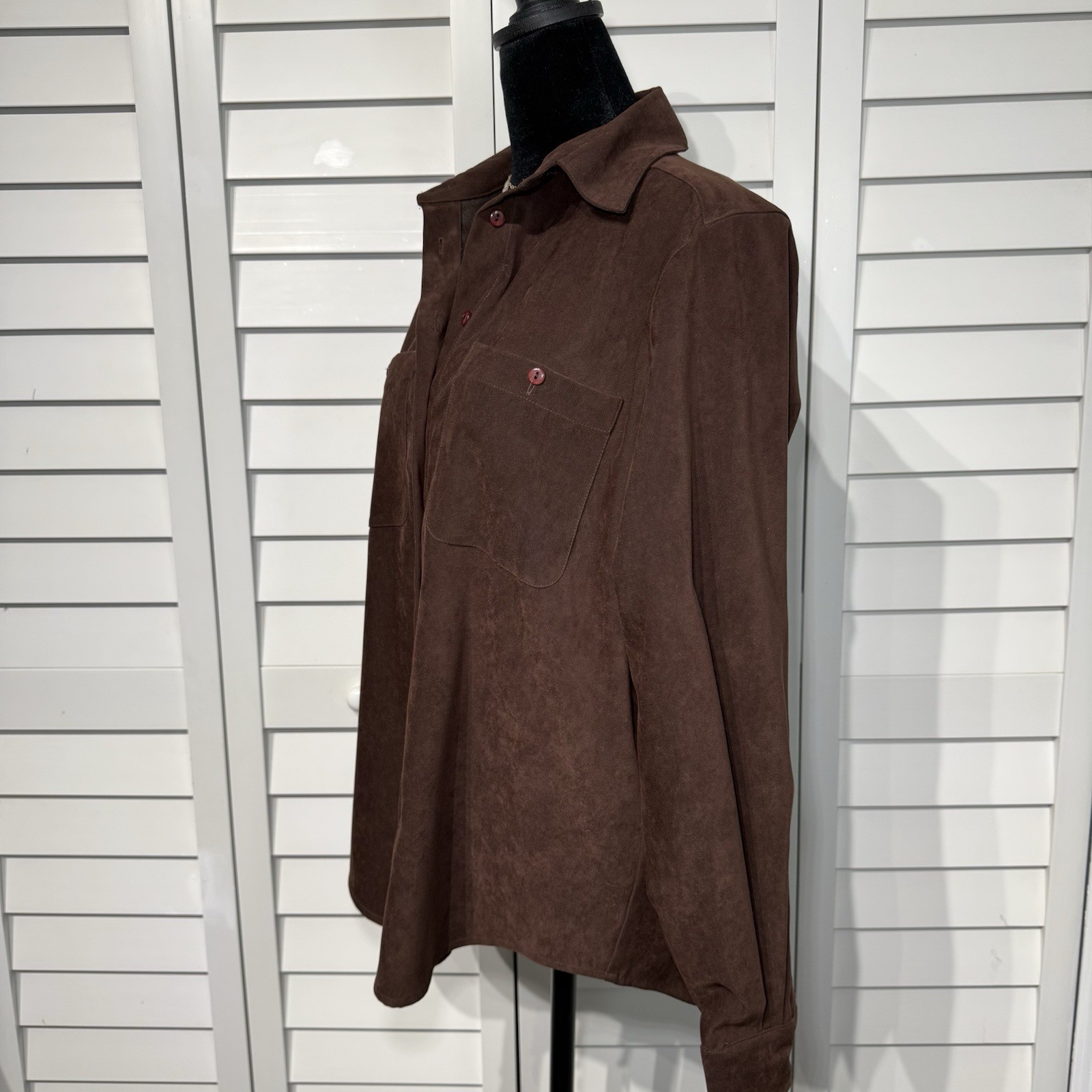 CB Carry Back Faux Suede Button Down Shirt Brown Women’s Size 6 Soft Stretch