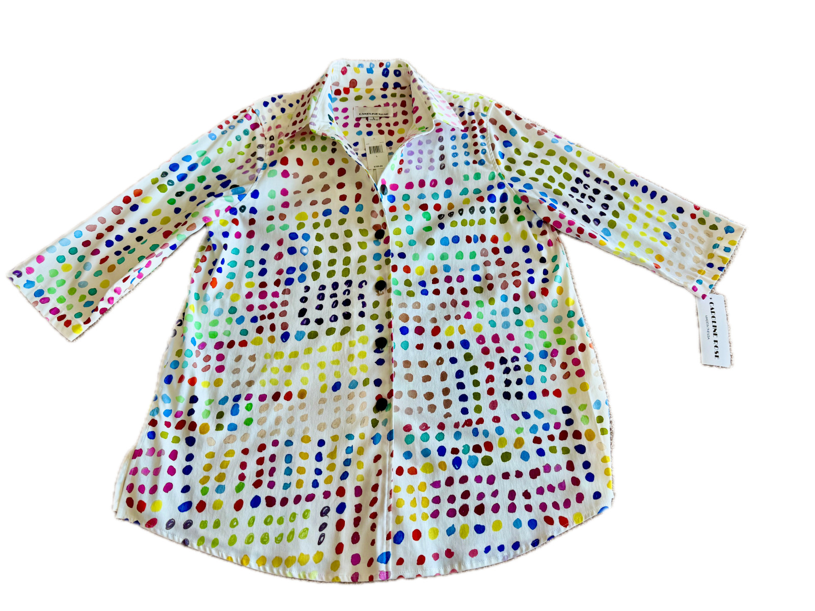 NEW Caroline Rose Multi Polka Dot 3/4 Sleeve Cotton Tunic Blouse $350 – Size L