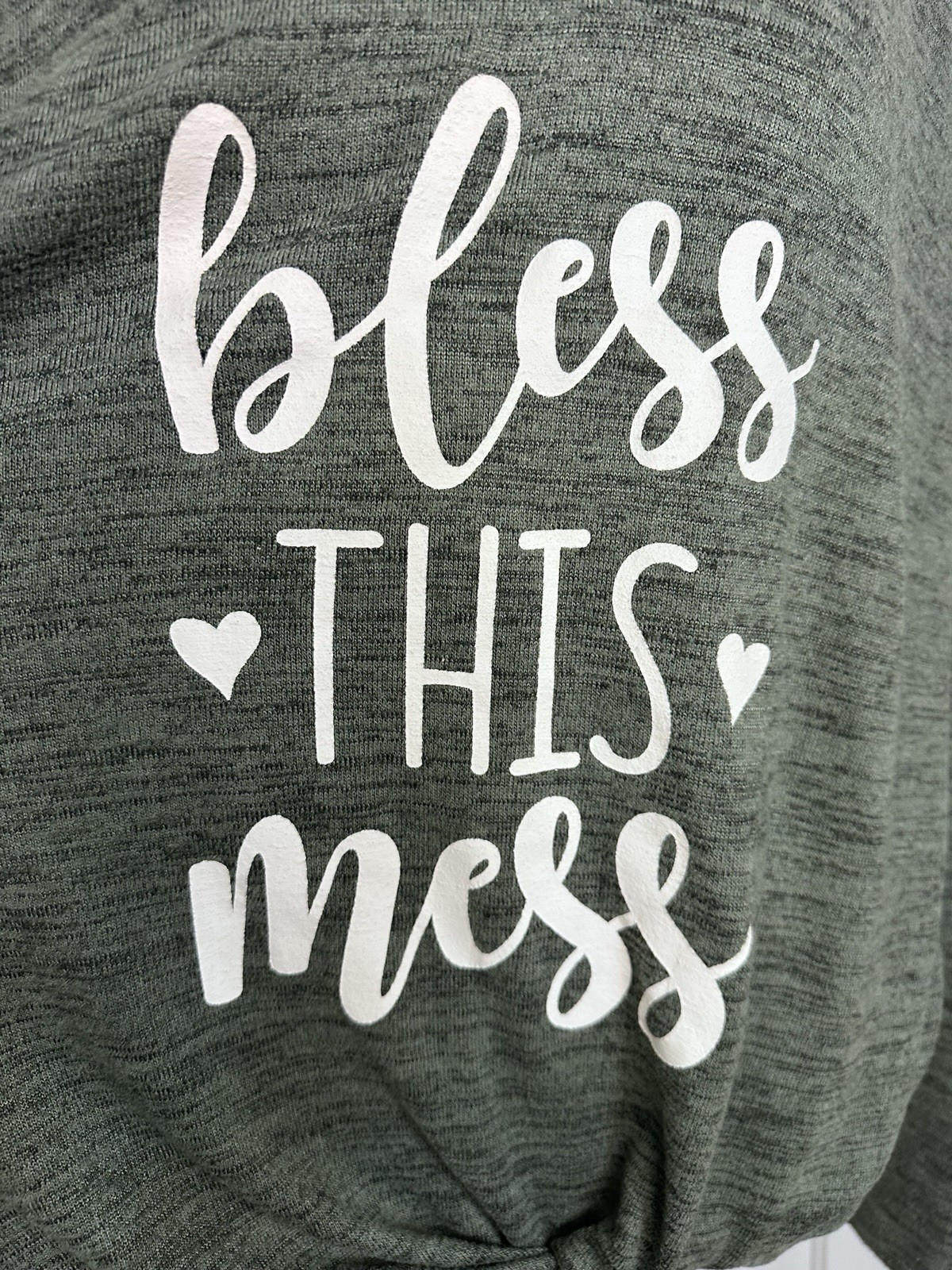 EST. 1946 Green Quote Graphic V-Neck Long Sleeve Strappy Jersey Tee Poly Blend