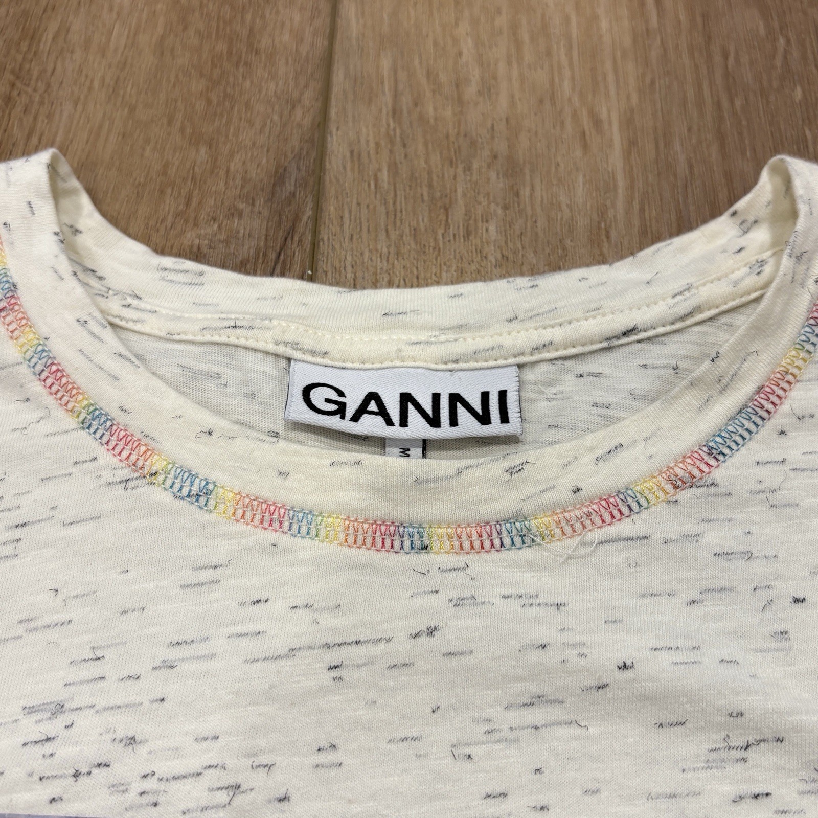 🌟GANNI🌟 CROPPED PHOTO PRINT GRAPHIC FRINGE T-SHIRT TEE IVORY SZ M