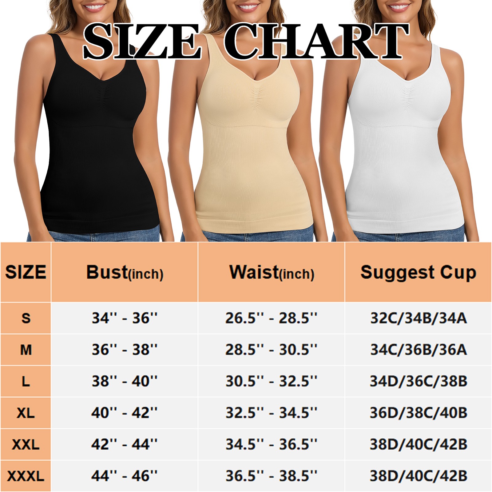 Women Shapewear Cami with Built in Bra Multi-way Strap Tummy Control Body Shaper
