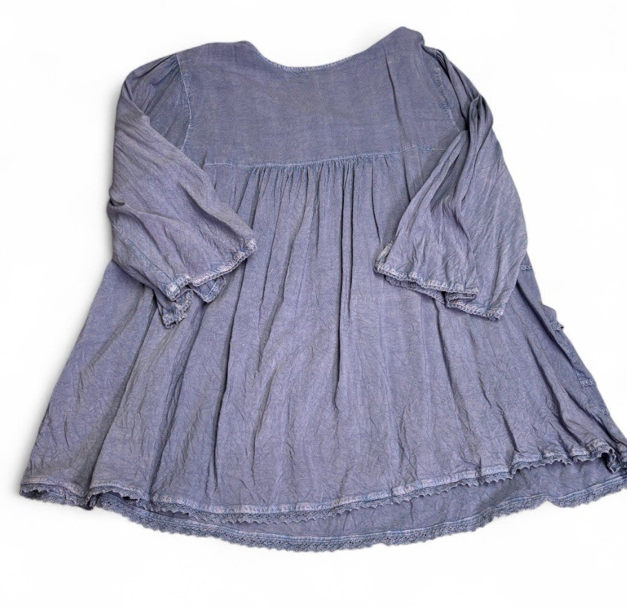 June and Vie Top Womens 3X Blue Tunic Peasant Prairie Boho