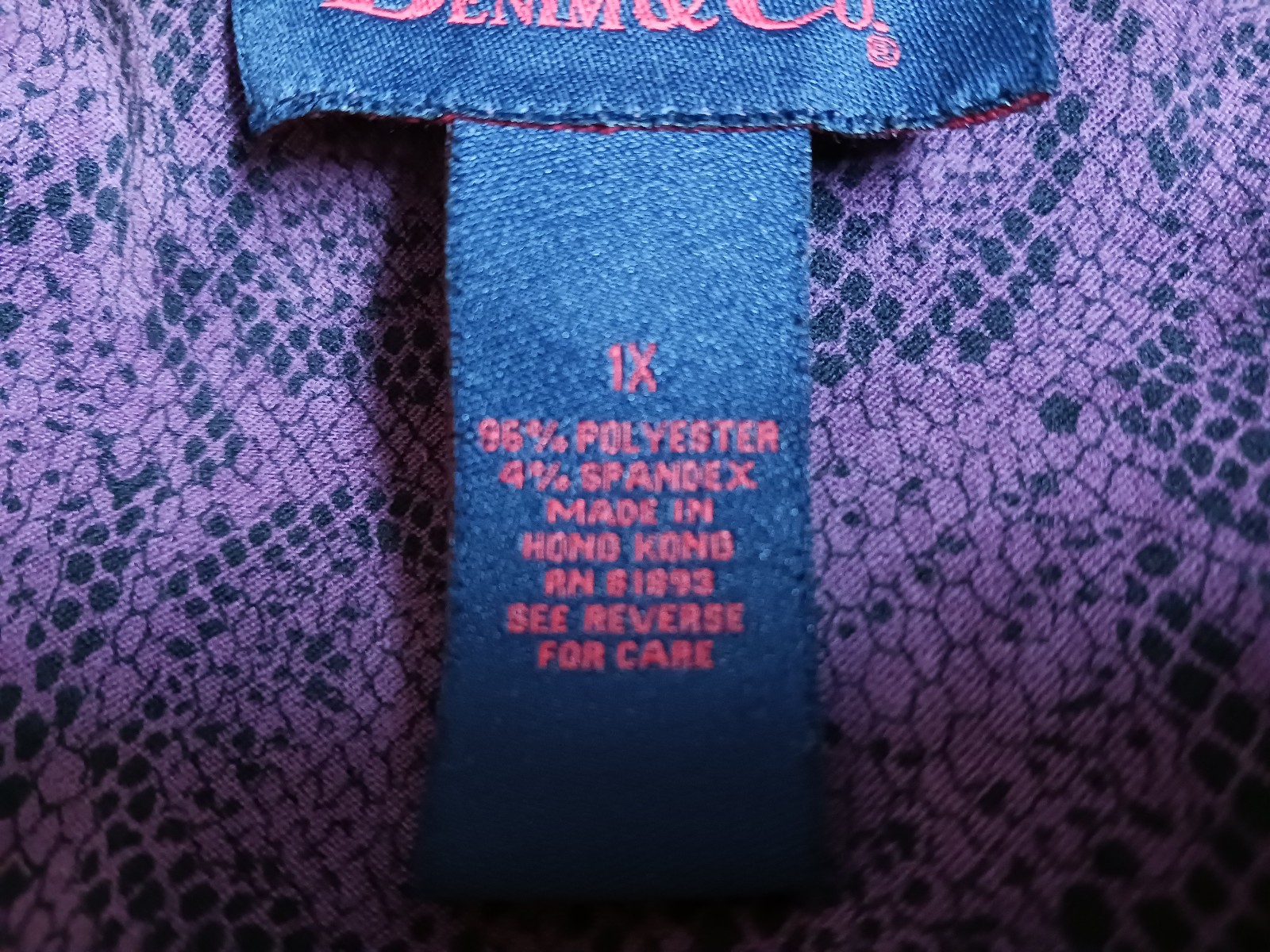 Denim & CO Purple and Black Print Button Up Shirt Jacket Size Large
