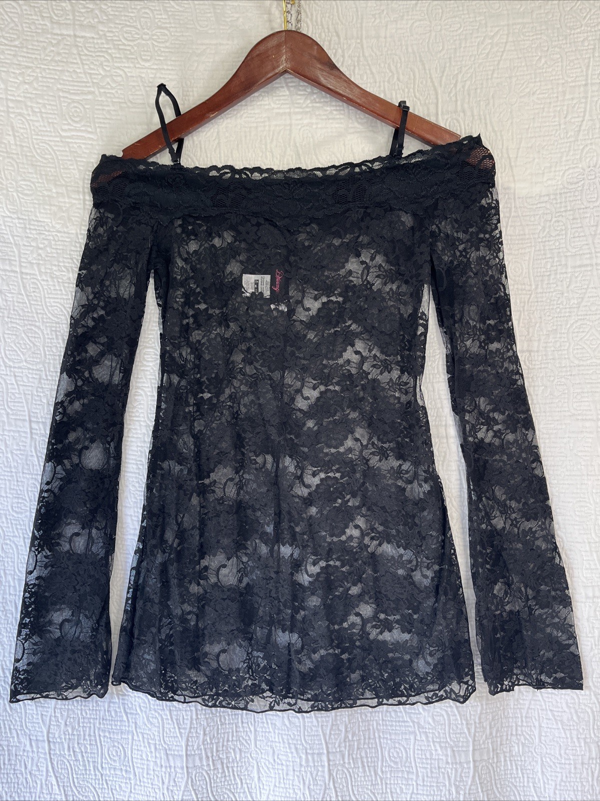 Dreamgirl Black Lace Sheer Shirt Small Off Shoulder Tattoo Top Witchy Whimsigoth