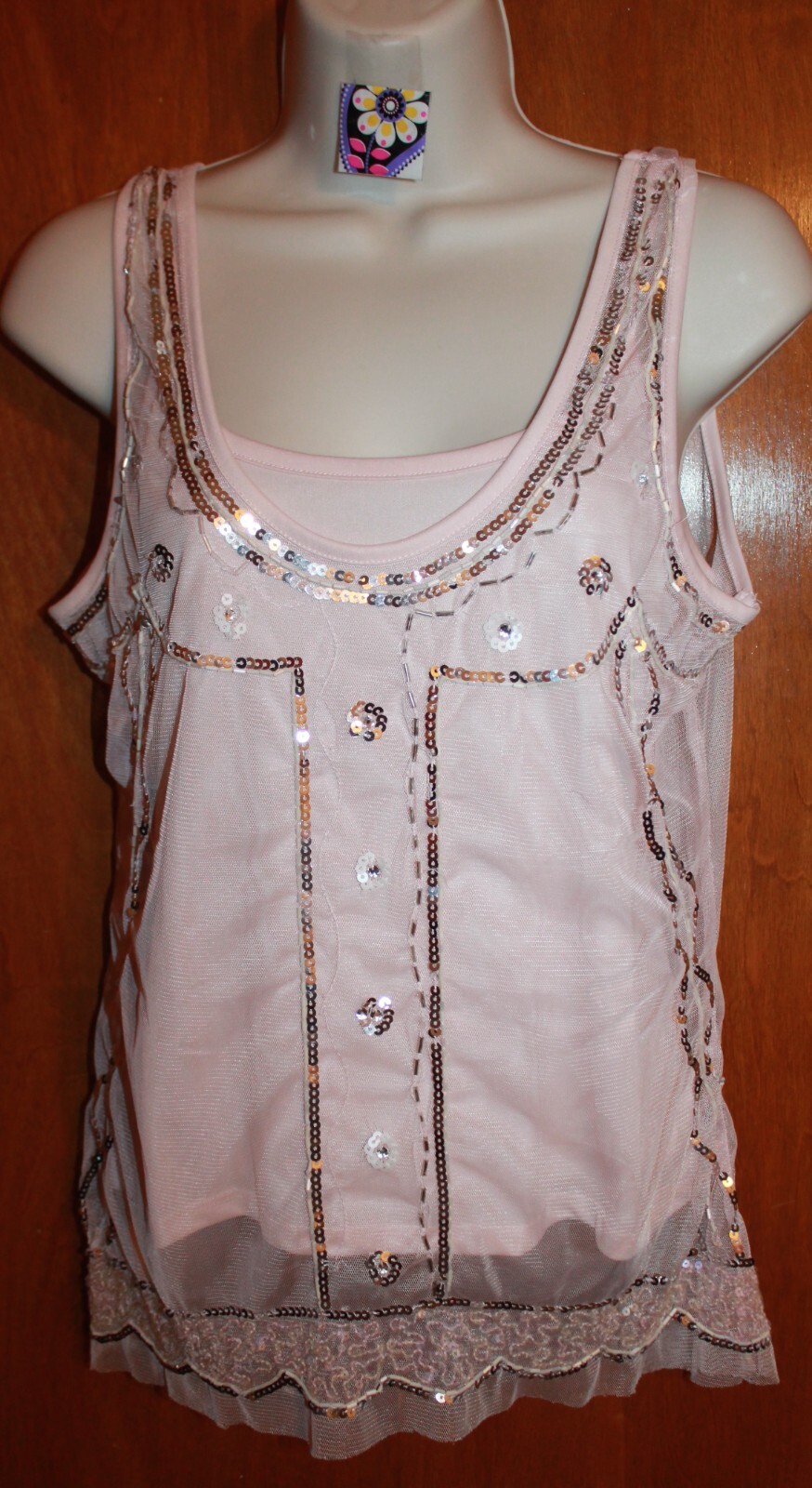 CANDIE’S Jrs Medium TANK TOP (light pink; layered w/ sequins) EUC