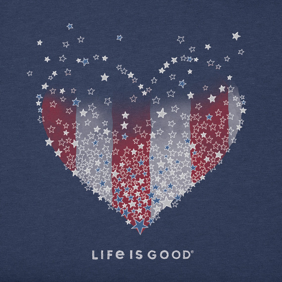 NWT Women’s Life is Good Heart Stars & Stripes USA Darkest Blue SS Crusher Vee