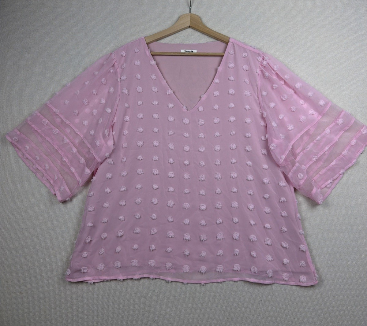Blooming Jelly Women’s Pink Chiffon Blouse Size XXL Pom Pom V-Neck Lined Flowy