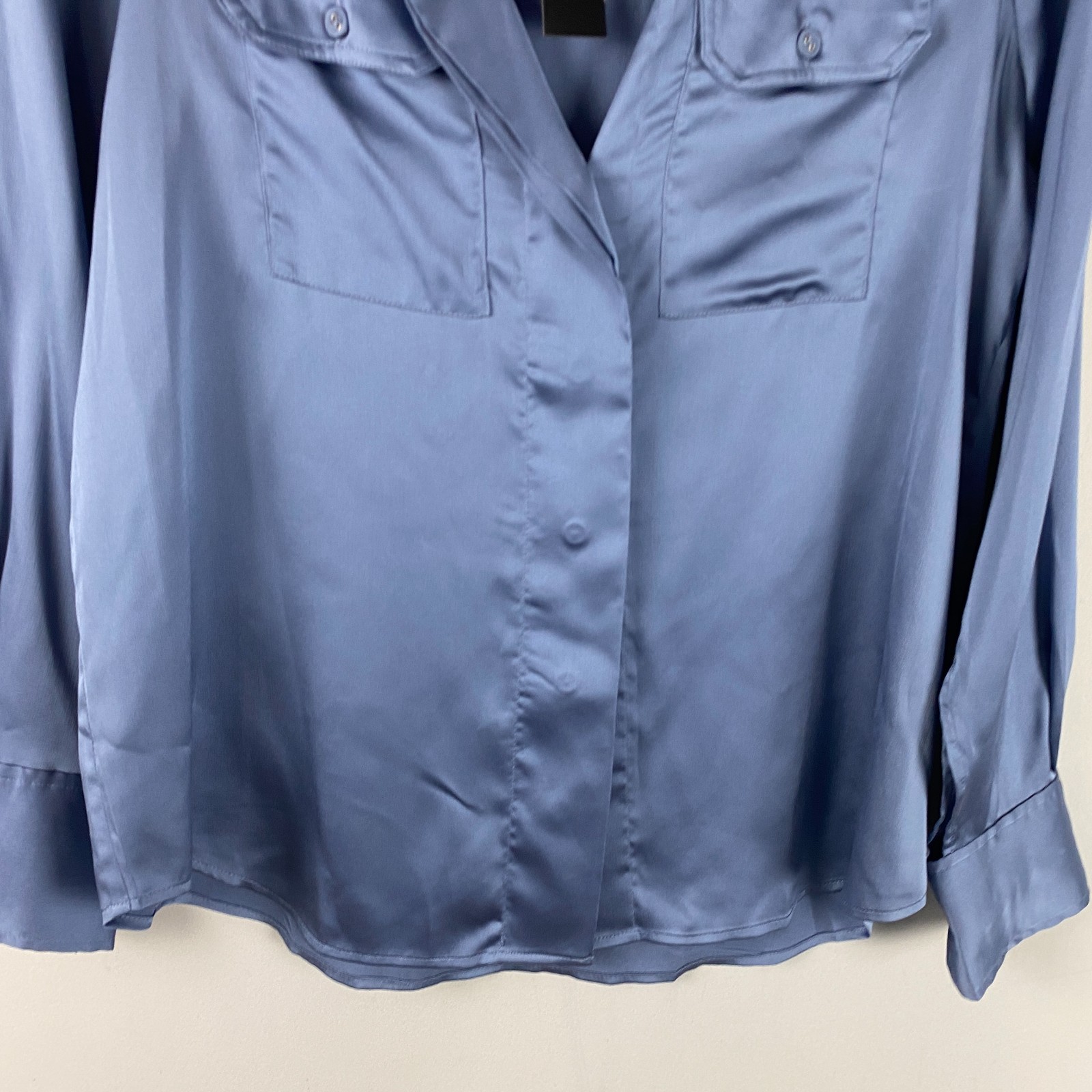 White House Black Market Satin Button Up Shirt Size XS Blue Long Sleeve