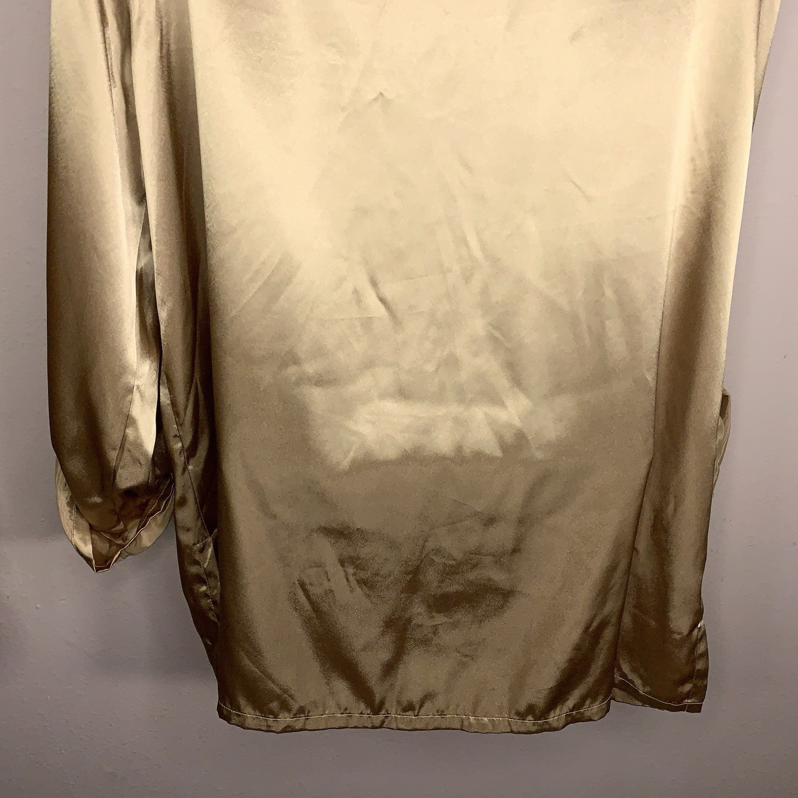 Vintage 90s Era Requirements Gold Satin Roll Tab Blouse Top Tunic Length