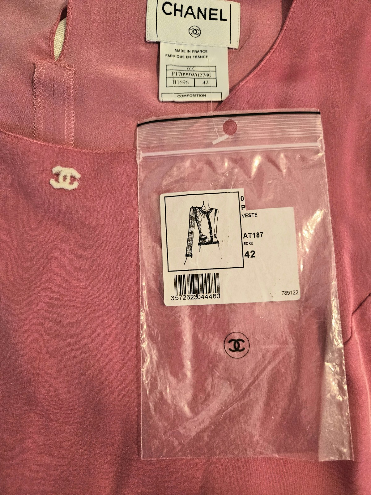 Chanel Vintage 2001 Barbie Pink White Logo Top 38 40 42 6 8 10 Shirt Jacket M L