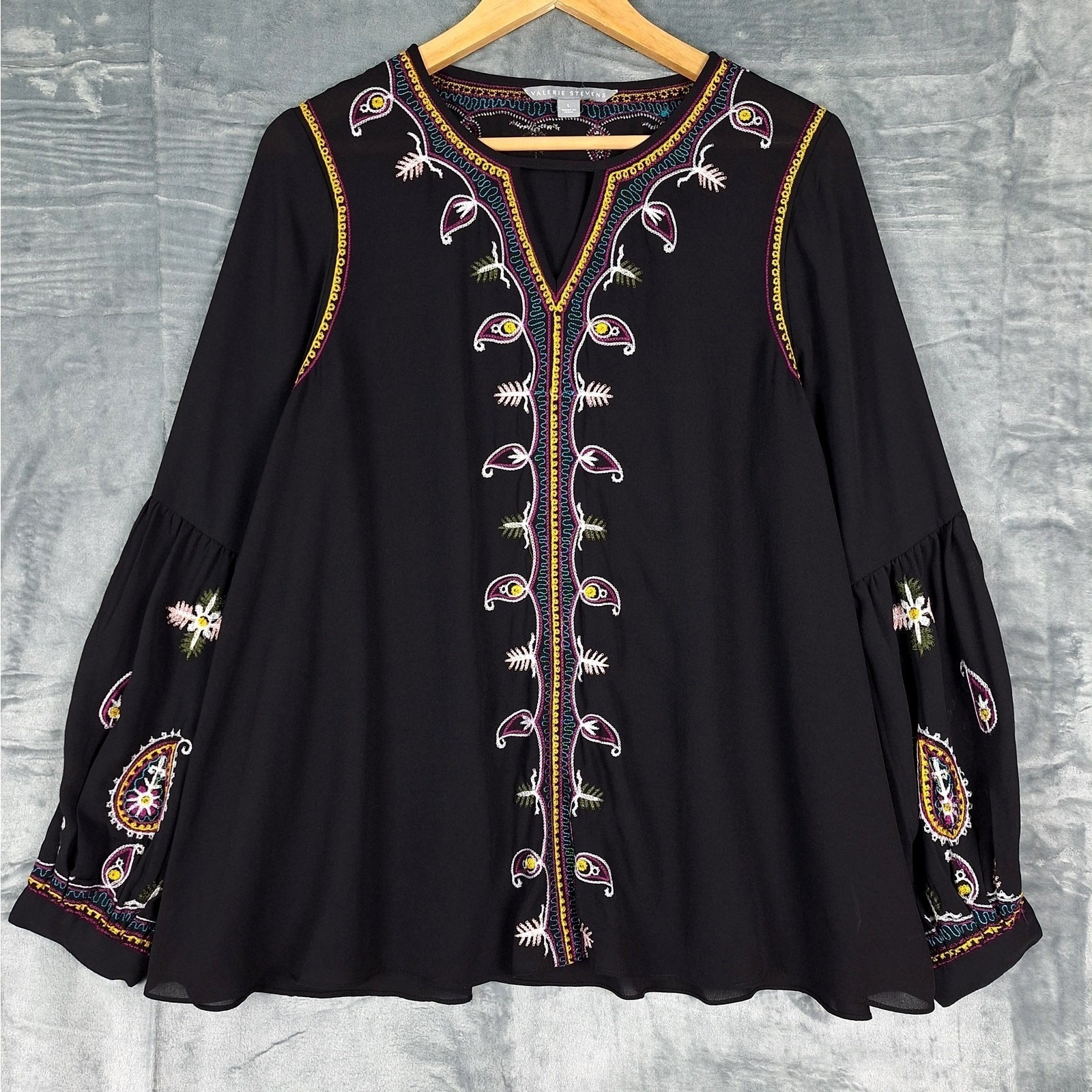 Womens Top Large Boho Peasant Embroidered Hippie Retro Festival Western Paisley
