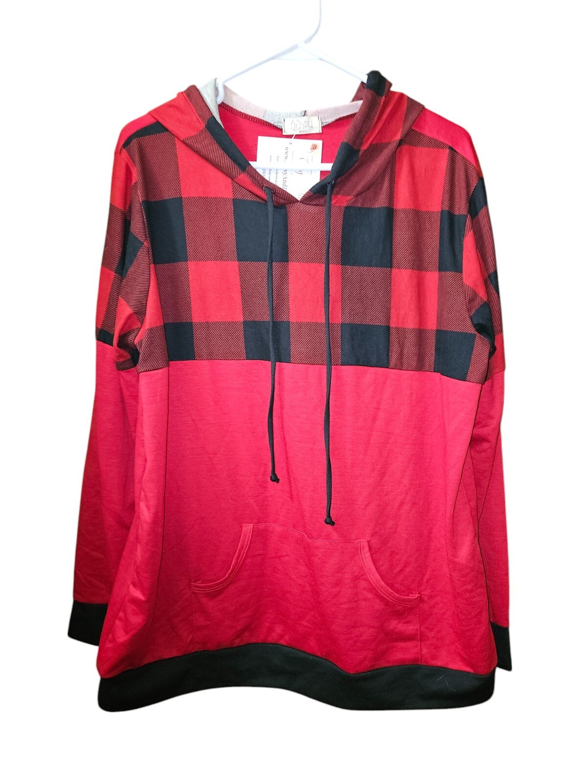 Be Stage Red & Black Plaid Hooded Pullover Blouse Top Shirt – New – 1XL