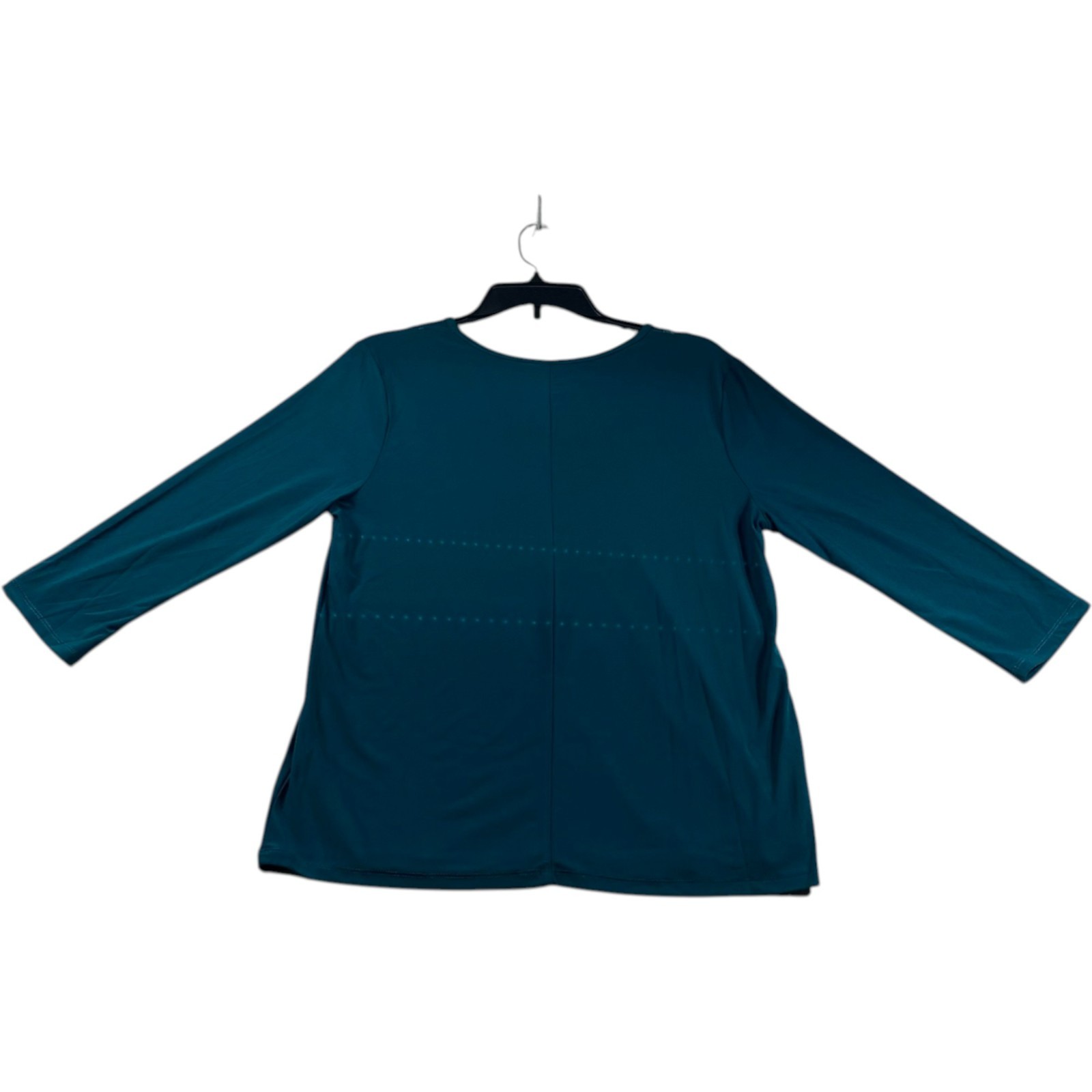 NY Collection Blouse Womens Size Large Petite Blue 3/4 Sleeve Vneck Stretch New