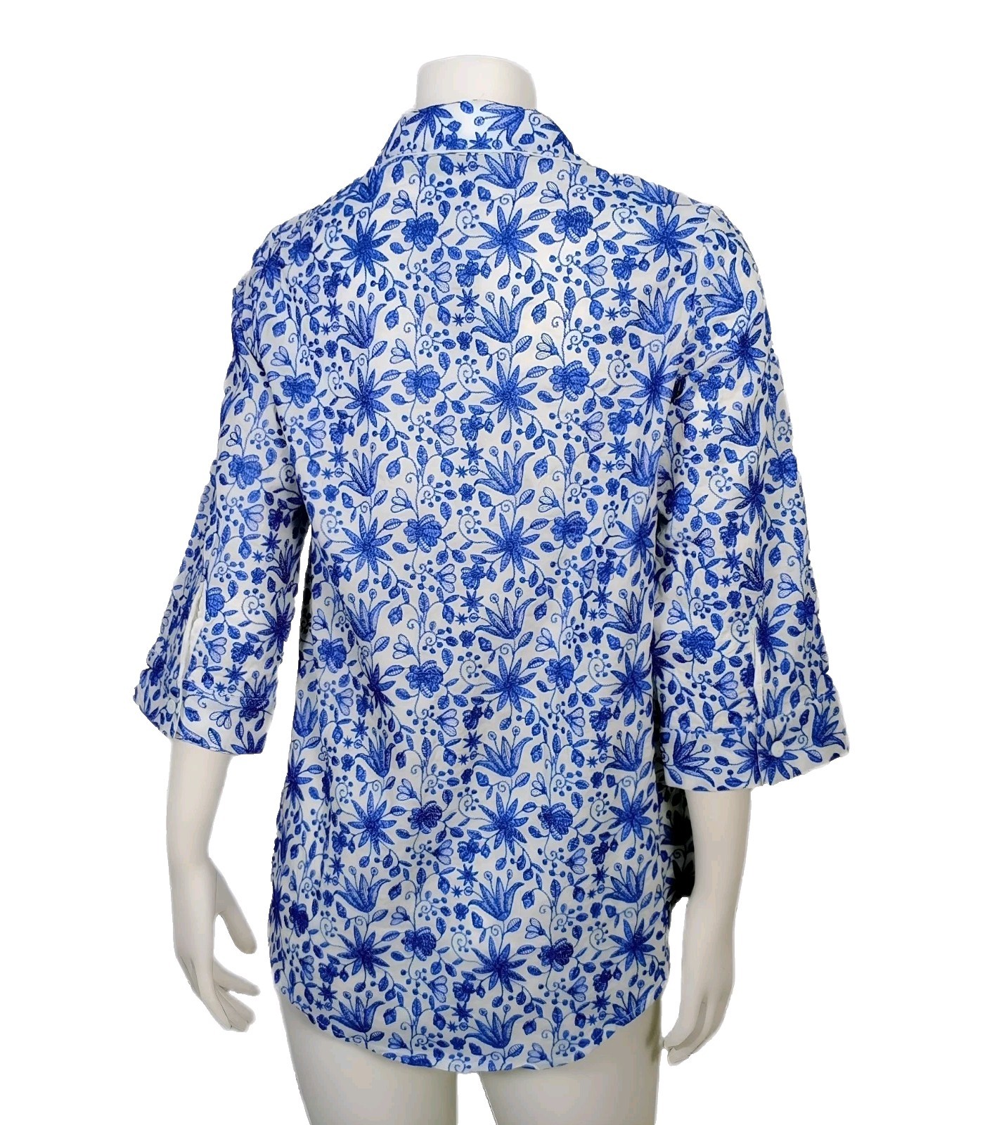 Khaadi Shirt Womens S Small Blue White Embroidered Floral Kurta Tunic Blouse New
