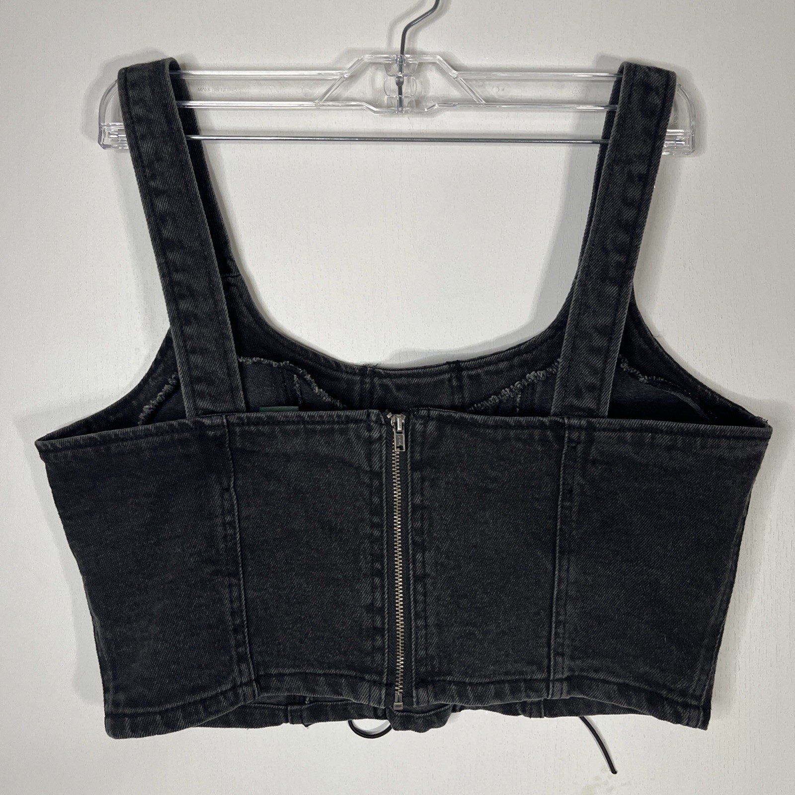 Wild Fable Tank Top Medium Black Denim Lace Up Corset Crop Back Zip Juniors Teen