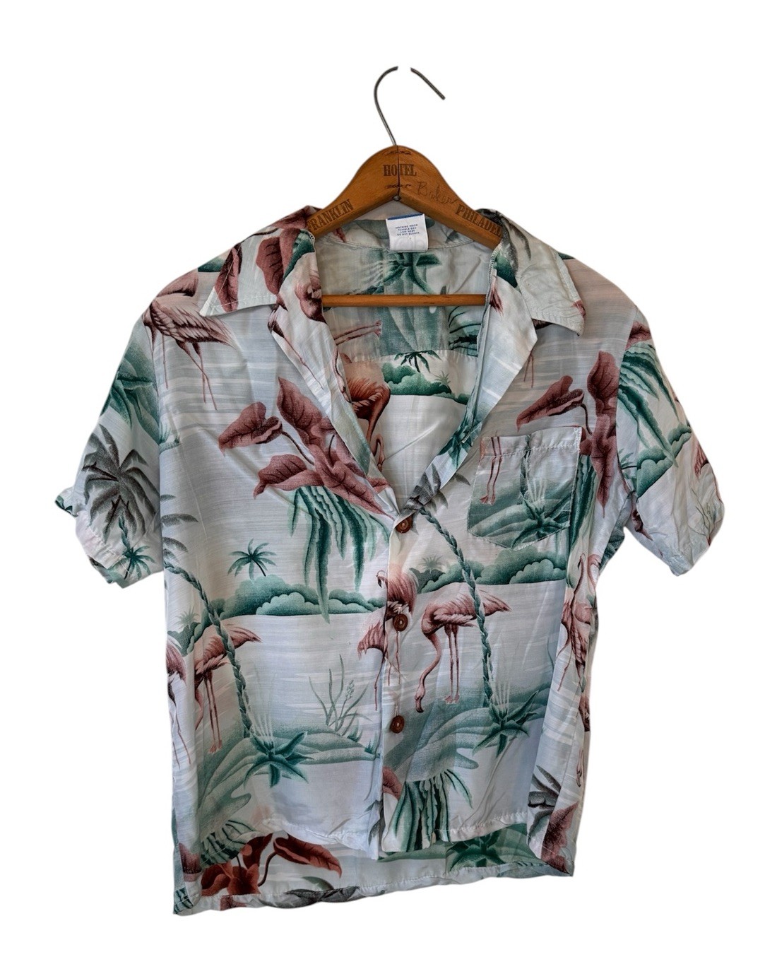 Vintage 90s Ocean Pacific OP Flamingo Hawaiian Shirt Womens Surf Tropical L/XL