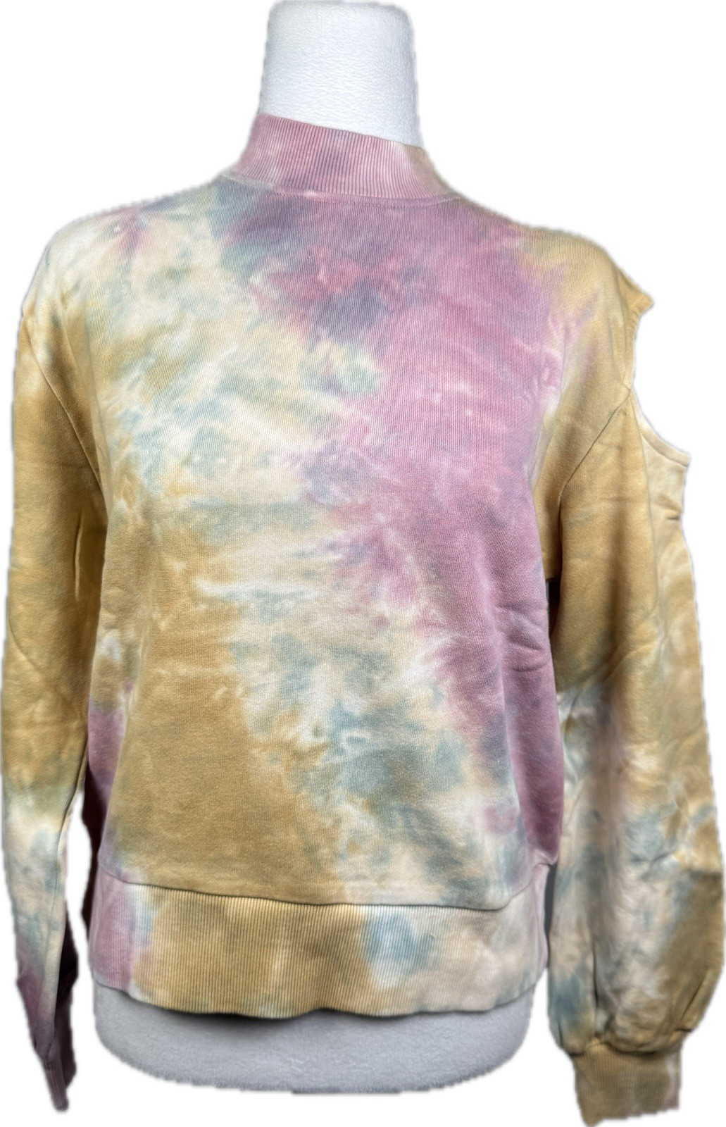 NWT 525 America Tie Dye Cut Out Cold Shoulder Pullover Top Grunge Goth Edgy XS