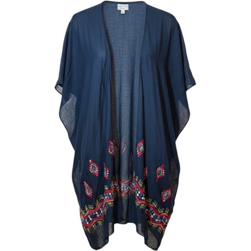 Summer & Rose Navy Blue Embroidered Boho Kimono Wrap cardigan OS aztec western