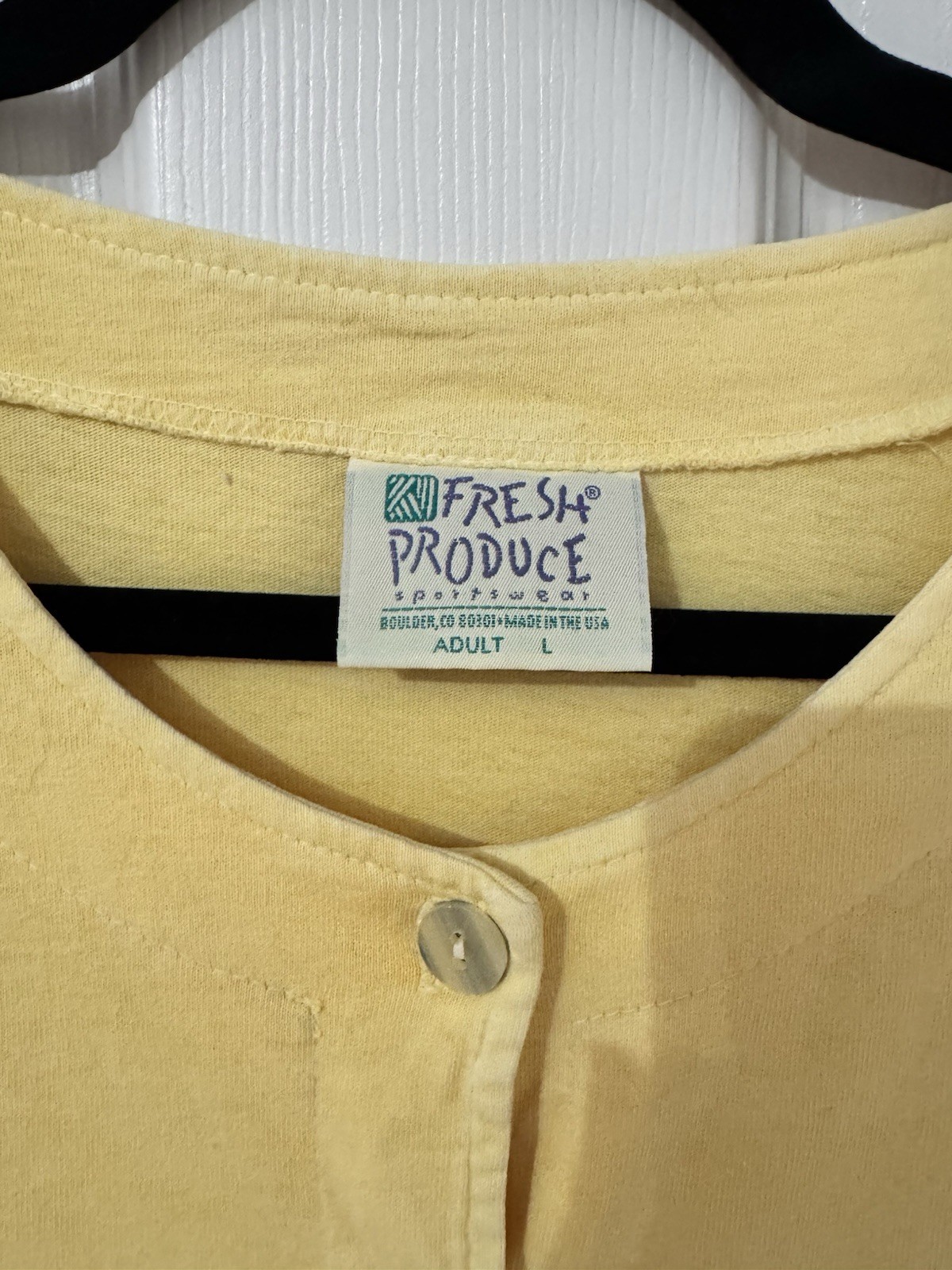 VTG Fresh Produce Butter Yellow 100% Cotton Cardigan L Made in USA Cottagecore