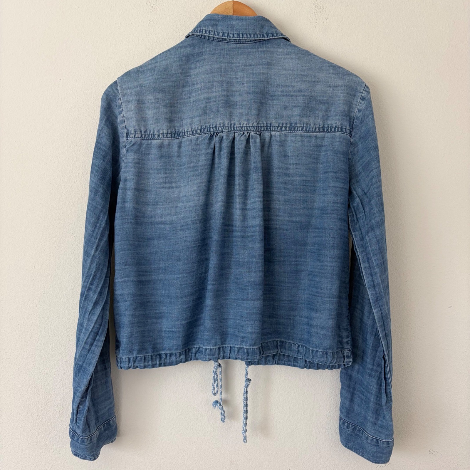 Bella Dahl Womens Blue Tencel Lyocell Cropped Chambray Denim Shirt Small