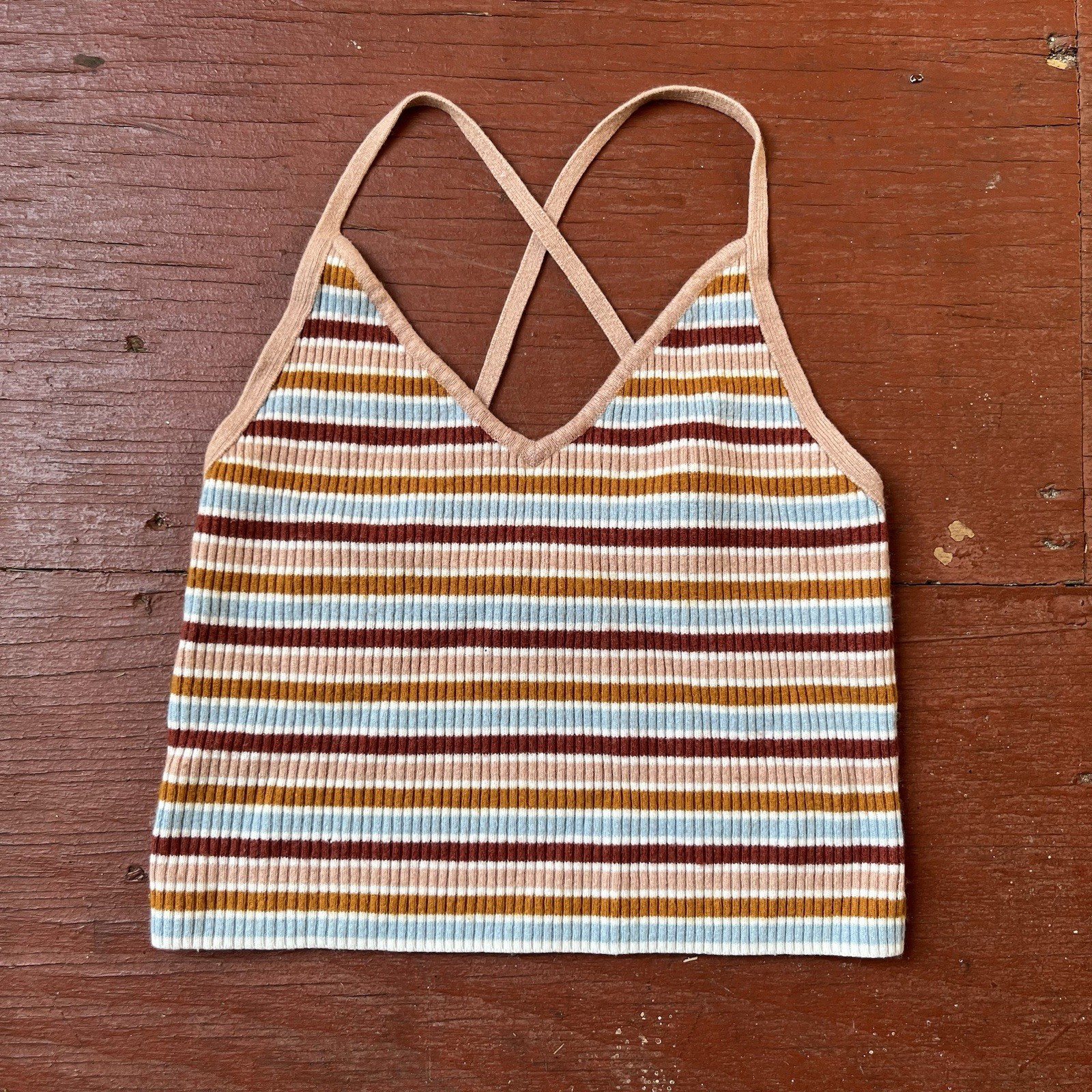 Kendall & Kylie Women’s Striped Cropped Racer Back Tank Top Size Medium