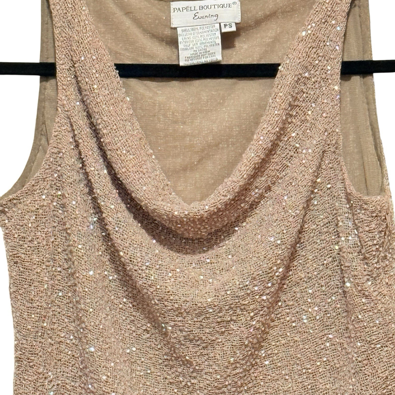 Papell Boutique Womens Petite Small Beaded Tan Cocktail Formal Sleeveless Blouse