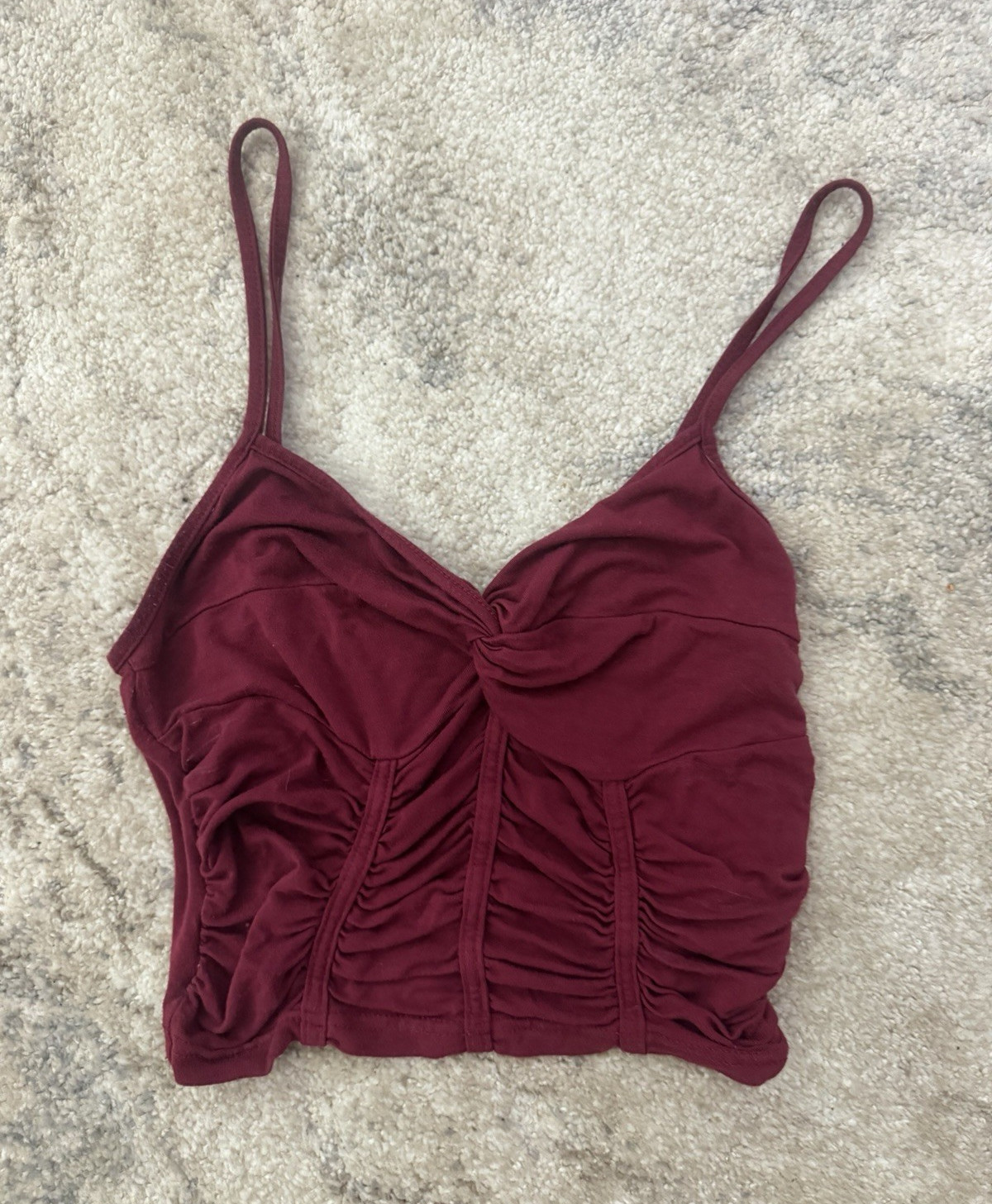 SHEIN Women’s Burgundy Ruched Spaghetti Strap Cropped V-Neck Tank Top S